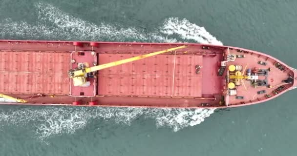 Légi Felvétel Nyílt Tengeren Közlekedő Vörös Teherhajóról Hajólogisztikai Szállítási Ágazat — Stock videók