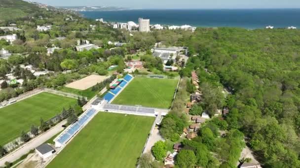 Bulgaristan Albena Kentindeki Pek Çok Futbol Sahasının Havadan Görünüşü Albena — Stok video