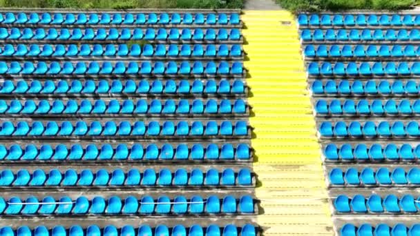 Sedili Vuoti Plastica Blu Sul Calcio Stadio Calcio — Video Stock