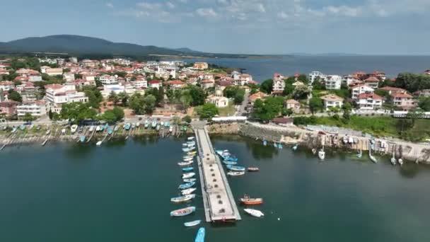 Flygfoto Över Kuststaden Ahtopol Vid Svarta Havskusten Bulgarien — Stockvideo