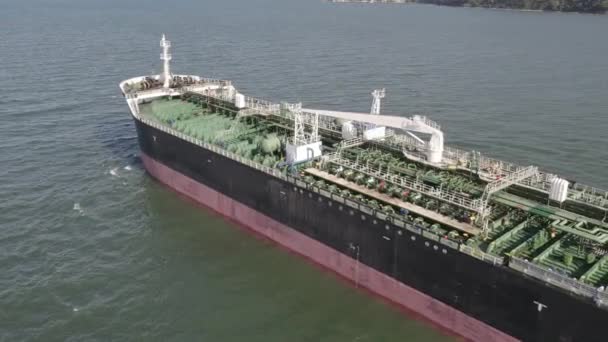 Aerial View Big Oil Chemical Tanker Sails Tanker Ship Logistic — стоковое видео