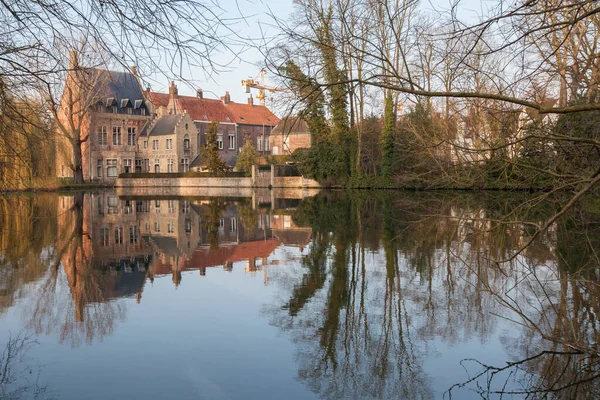 Aşk Gölü Bruges Belçika Minnewater Park Kale Bina Ortaçağ — Stok fotoğraf