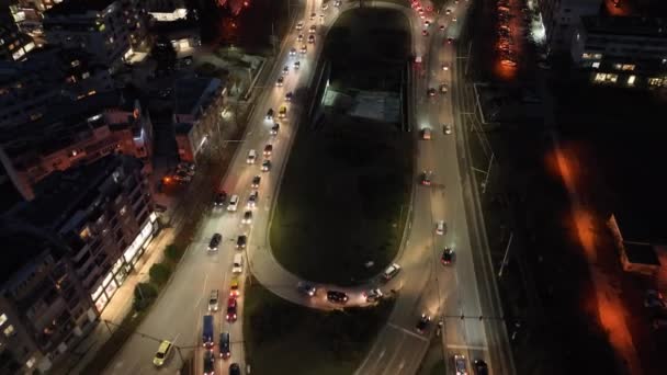 Kilátás Városra Éjszaka Város Utcai Forgalma Városi Táj — Stock videók