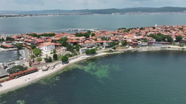 Luftaufnahme Von Nessebar Antike Stadt Der Schwarzmeerküste Bulgariens — Stockvideo