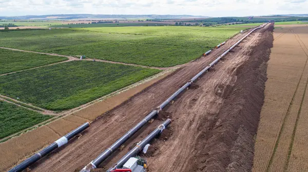 Aerial View Gas Oil Pipeline Construction Pipes Welded Together Big — Stock Photo, Image