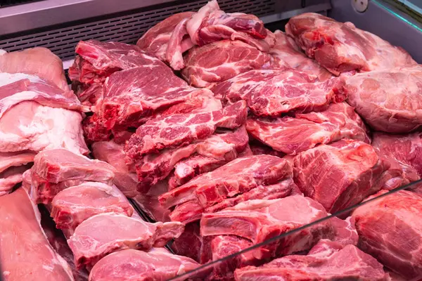 Feche Carne Supermercado Carne Crua Talho — Fotografia de Stock