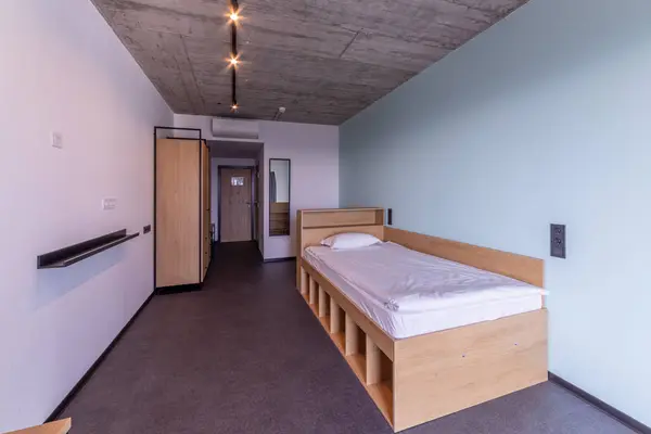 Simple Student Style Dorm Bedroom Hostel Dormitory Room Campus —  Fotos de Stock