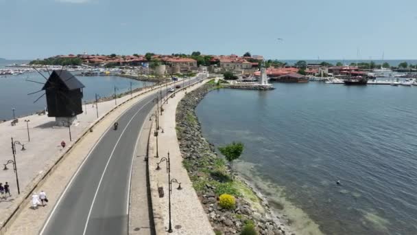 Vista Aérea Nessebar Antigua Ciudad Costa Del Mar Negro Bulgaria — Vídeos de Stock