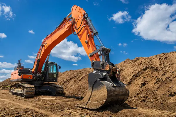 Large Industrial Excavator Work Construction Site Cloudy Sky Royalty Free Stock Photos