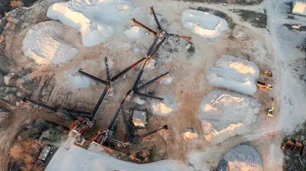 Aerial view of opencast mining quarry. Stone quarry