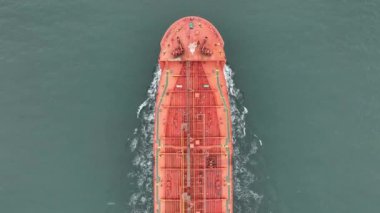 Aerial view of big oil, chemical tanker sails. Tanker ship logistic and transportation business oil and gas industry.
