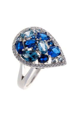 Mavi Sapphire ve Topaz Gemstones 'un Teardrop Design' de oynadığı lüks Beyaz Altın Yüzük. Nişan, Yıldönümü veya Özel Olaylar İçin Zarif Güzel Mücevherler