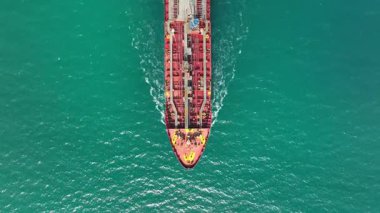 Aerial view of big oil, chemical tanker sails. Tanker ship logistic and transportation business oil and gas industry.