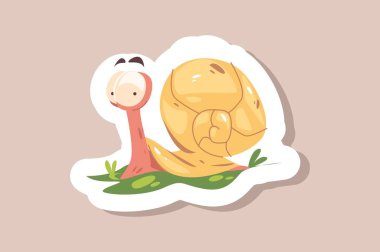 Çizgi film salyangozu ya da komik koklea vektör çizimi. Maskot, çocuk tasarım elementi, vahşi yaratık emeklemesi. Sevimli, büyük gözlü, düz stil bir böcek.