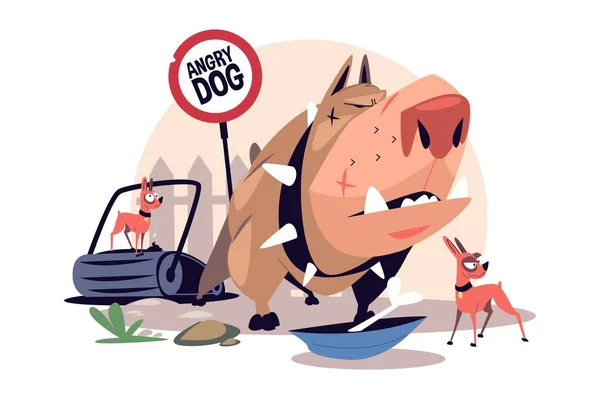 Wütender Pitbull Hund Halsband Mit Spikes Vektor Illustration Wütendes Hundezeichen — Stockvektor