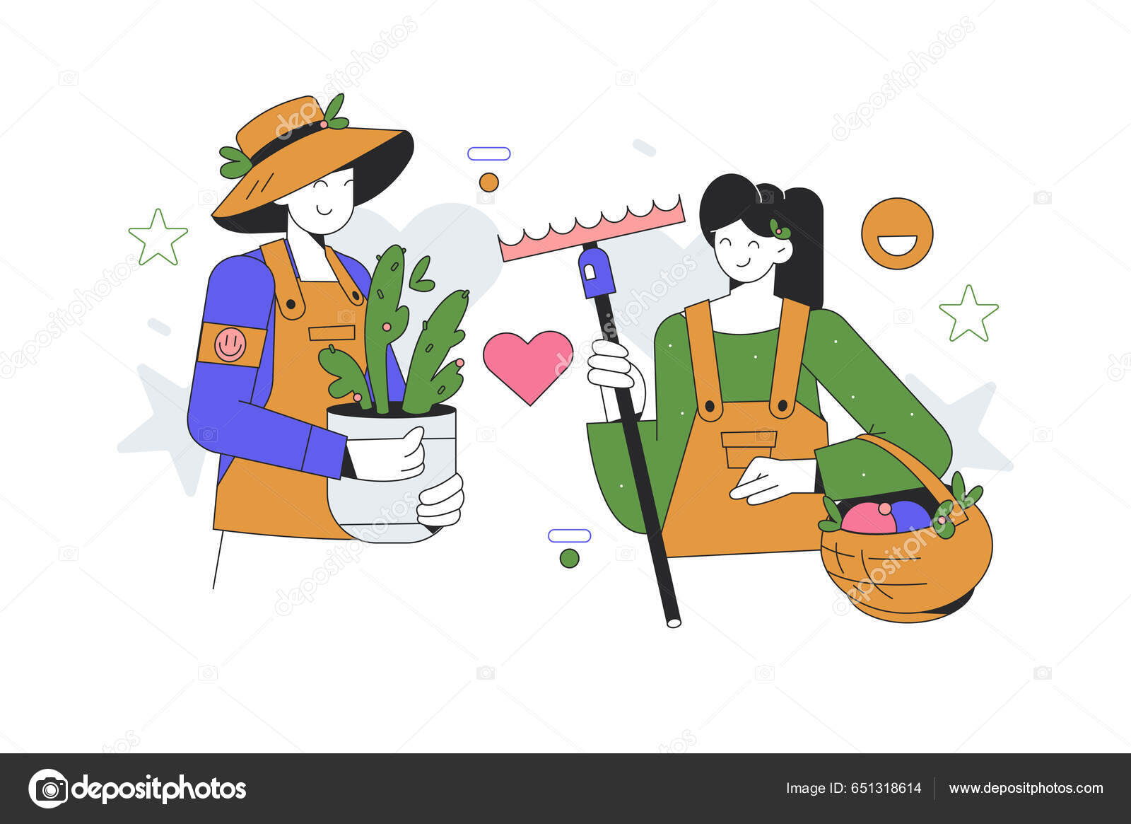 Δύο Γυναίκες Ρούχα Εργασίας Ασχολούνται Την Κηπουρική Φυτεύοντας Φυτά  Βοτάνισμα Διανυσματικό Αρχείο από ©Kit8net651318614