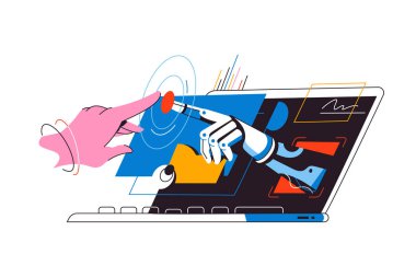 Person using artificial intelligence technology on a laptop vector illustration. Technology, innovation and the future.