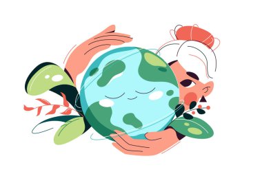 A planet resting in human hand. Save the planet concept, vector illustration. clipart