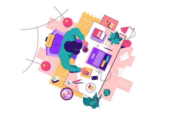 Top View Illustration Character Working Cramped Space Vector Illustration Character — Stockový vektor