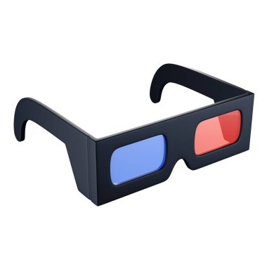 Sinema gözlüğü 3 boyutlu resimlendirme. Mavi ve kırmızı 3D gözlükler, beyaz üzerine izole ana-glyph.
