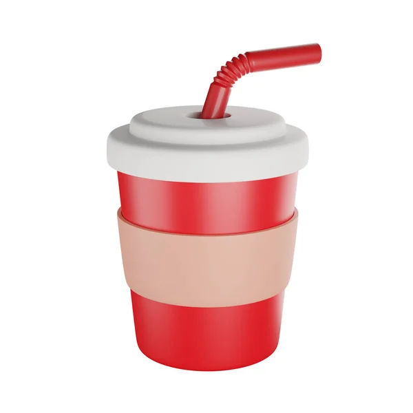 プラスチック飲料カップ3Dレンダリングイラスト ソーダ ジュース コーヒーやお茶のコンセプトのためのわらとカップ — ストック写真