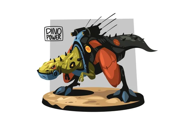 Dinossauro Robô Com Uma Arma Está Uma Postura Agressiva Ilustração —  Vetores de Stock