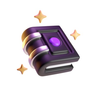 Mor ve altın renkli sihirli kitap, 3 boyutlu resimlendirme. Gizemli bir sır ve büyü kitabı..