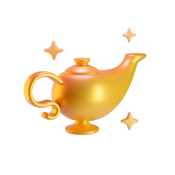 Golden Genie Lamp Rendered Illustration Magical Artifact Can Grant Wishes — Stock Photo, Image