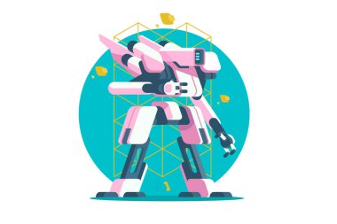 Gelecekçi Robot Duruşu, vektör illüstrasyonu.