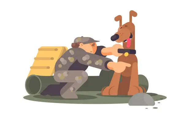 Compagnia Canina Soldato Illustrazione Vettoriale Raffigura Legame Militare Lavoro Squadra Illustrazioni Stock Royalty Free
