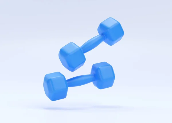 哑铃3D渲染图标蓝色的健身设备 现实的健身房杠铃和适合妇女的精确配件 保健说明 在白人背景下隔离的铁培训库存 — 图库照片