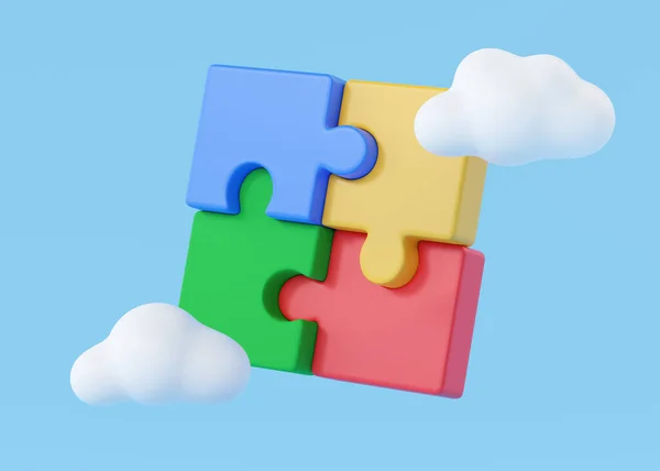 Puzzle Mit Wolken Renderillustration Teamwork Verbindet Idee Partnerschaftsillustration Und Fliegende — Stockfoto