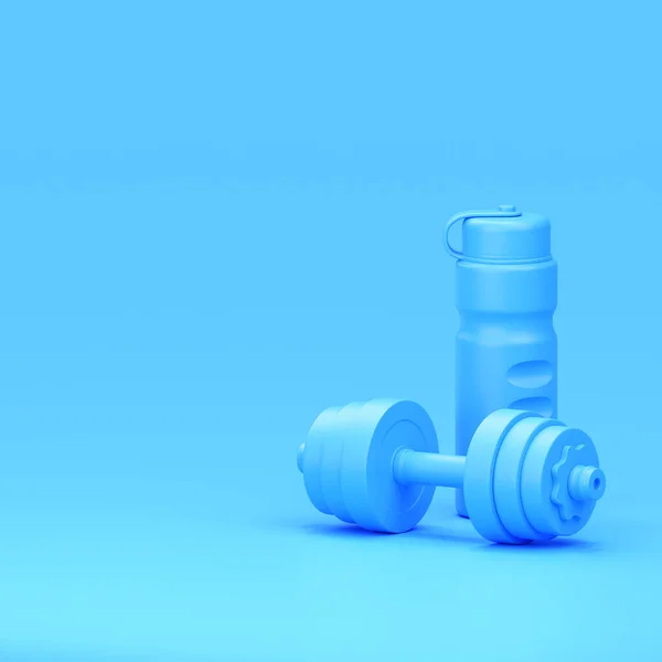 哑铃3D渲染图标 健身房设备 现实的健身杠铃与水瓶抽象概念 在红色背景下隔离的铁质训练清单 — 图库照片