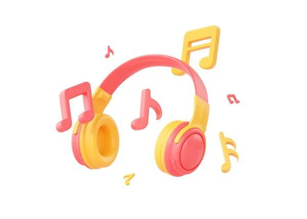 Słuchawki Renderowania Ilustracji Gadżet Muzyczny Ikonami Nut Słuchawki Notacja Latający — Zdjęcie stockowe