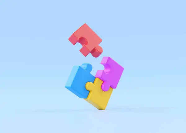 Puzzle Render Icon Teamwork Connect Idea Partnership Illustration Flying Jigsaw — Stock Photo, Image