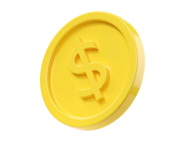 3D渲染硬币 美元游戏图标 赌场使用货币和金融徽章 卡通货币符号 银行支付黄色概念 在白色背景上隔离的金牌标志 — 图库照片