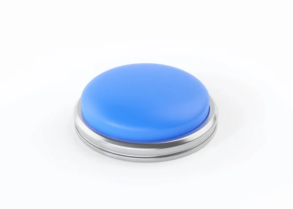 功率按钮3D渲染图标启动蓝色简单圈与开关标志 圆形关闭金属元素 在白色背景上隔离的铬控制球 — 图库照片
