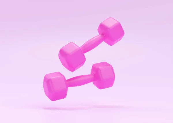 哑铃3D 为女性展示了标志性的粉色健康设备 现实的健身房杠铃和精致的配饰 保健说明 在粉红背景下隔离的铁质培训库存 — 图库照片