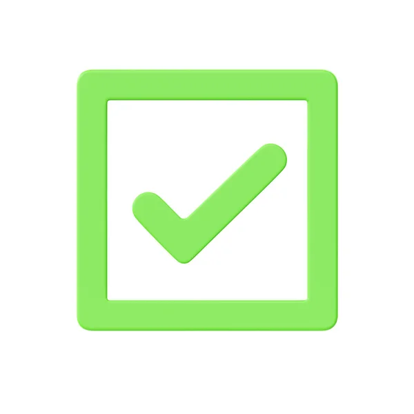Verifique Ícone Renderização Símbolo Caixa Seleção Botão Ilustração Verde Sucesso — Fotografia de Stock