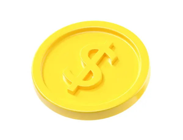 3Dレンダリングコイン ドルゲームアイコン カジノUsd通貨 ファイナンスバッジ 漫画のお金のシンボル 銀行の支払の黄色の概念 ホワイトバックで隔離された報酬金の印 — ストック写真