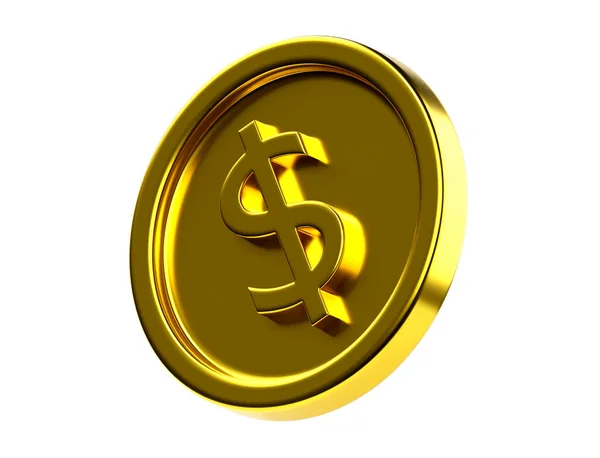 3Dレンダリングコイン ドルゲームアイコン カジノUsd通貨 ファイナンスバッジ 漫画のお金のシンボル 銀行の支払の黄色の概念 ホワイトバックで隔離された報酬金の印 — ストック写真