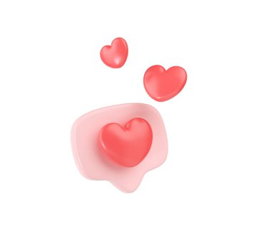 3D sosyal medya kalp kabarcığı yorumlayıcısını sever - cep telefonunda ig blog, chat ve ağ konuşması için kırmızı kalp mesajı. Beyaz arka planda izole edilmiş bir diyalog sembolü olan ig için Valentine uçuş işareti konsepti