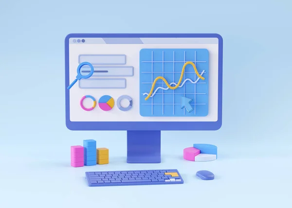 Seo Research Render Illustration Data Analytics Creative Concept Social Media — Stock Photo, Image