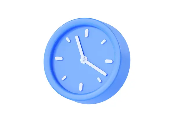 时钟3D渲染图标 简单的报警定时器概念 蓝色复古风格的飞行闹钟和早晨觉醒的说明 卡通圈与拨号盘一起观看 旧时提醒人们注意白色背景的截止期 — 图库照片