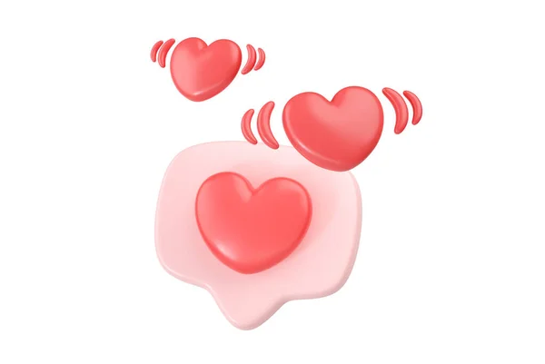3Dソーシャルメディアは ハートバブルレンダリングを愛しています イグブログ チャット 携帯電話でのネットワークスピーチのための赤い心臓メッセージ ホワイトバックグランドで隔離されたダイアログシンボルイグのためのバレンタインフライングサインコンセプト — ストック写真
