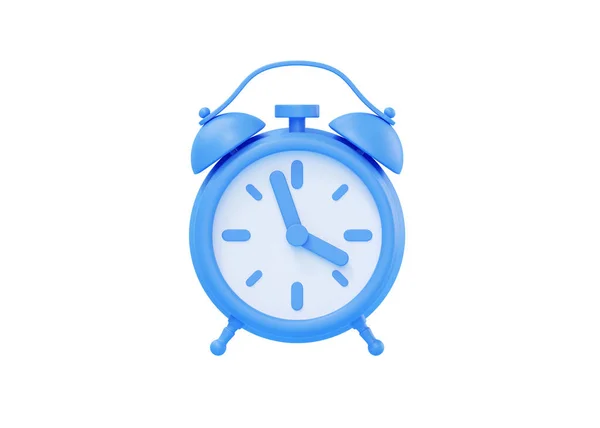 时钟3D渲染图标 简单的报警定时器概念 蓝色复古风格的带有箭头的闹钟和早晨觉醒的插图 带拨号盘的圆形手表 白色背景的最后期限提醒 — 图库照片