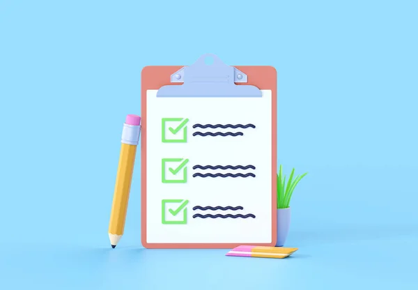 Checklist Render Icon Paper Clipboard Task Document Check List Board — Stock Photo, Image