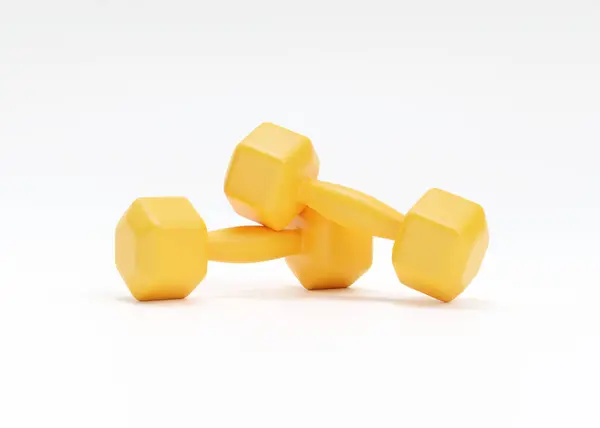 Dumbbell Render Ikonu Sarı Fitness Ekipmanı Gerçekçi Spor Halteri Kadınlar — Stok fotoğraf
