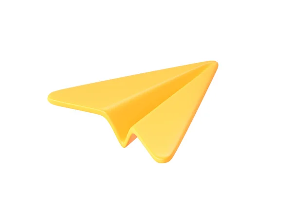 3D ileti simgesi - origami dijital illüstrasyon, internet iletişim sineği sembolü. Okul veya şablon için sarı kağıt uçak konsepti, beyaz arkaplanda izole edilmiş e-posta yaratıcı çizgi film tabelası
