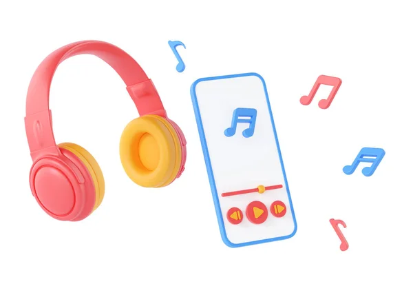 Sluchátka Telefonem Hudební App Vykreslení Ilustrace Bezdrátové Sluchátka Smartphone Zvukový — Stock fotografie